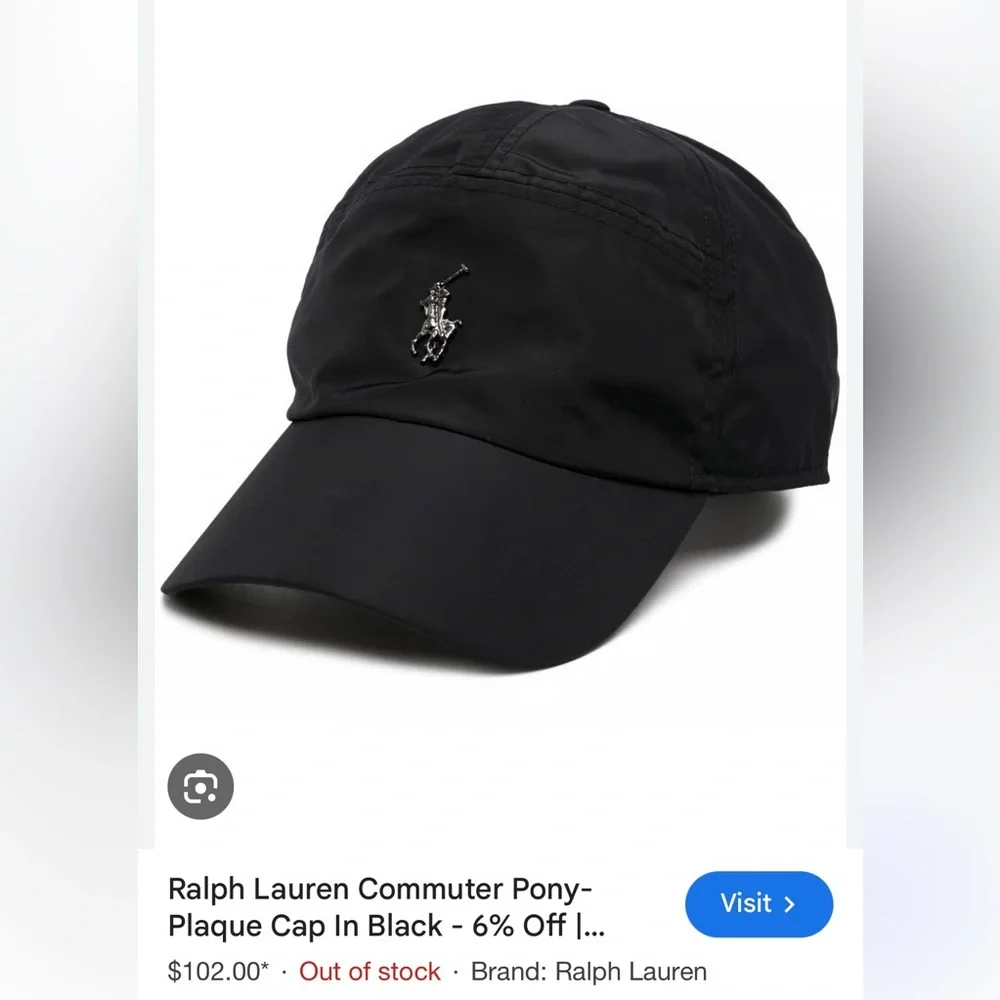 Polo Ralph Lauren black pony plaque cap baseball hat adjustable gunmetal silver - Picture 2 of 12
